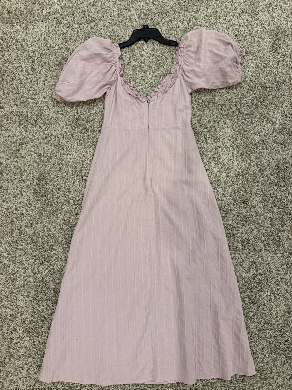 Romantic Light Pink Puff-Sleeve Maxi Dress with Tie Front - Picture 2 of 2